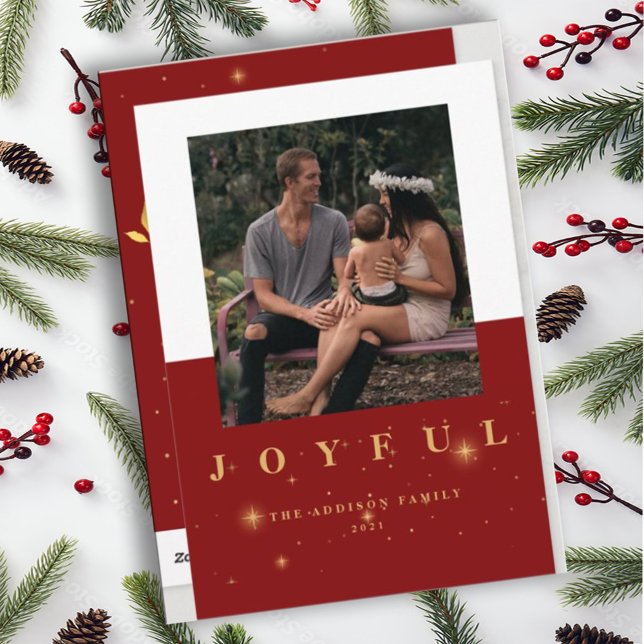 Cartes Pour Fêtes Annuelles Festive Rouge & Or Joyeux Deux photos Noël (Créateur téléchargé)