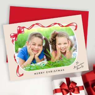 Cartes Pour Fêtes Annuelles Festive Rouge Ruban et Bow courbe photo Noël
