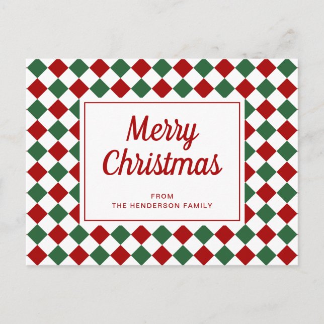 Cartes Pour Fêtes Annuelles Festive Rouge Vert Checked Joyeux Noël (Devant)