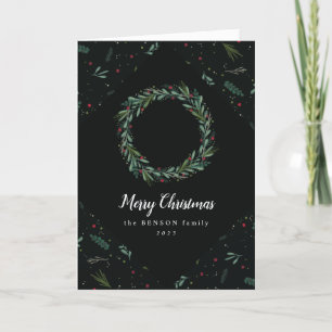 Cartes Pour Fêtes Annuelles Festive Serre de Noël Feuilles Berries pliées