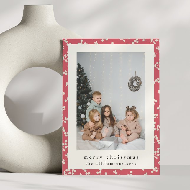 Cartes Pour Fêtes Annuelles Festive Simple Rouge Floral photo verticale Noël (Créateur téléchargé)