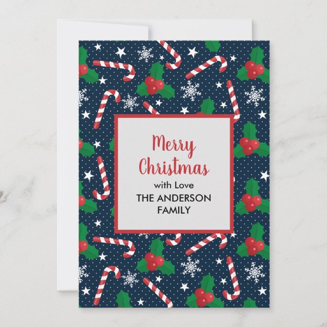 Cartes Pour Fêtes Annuelles Festive Sucre de canne & Holly Berry Noël (Devant)