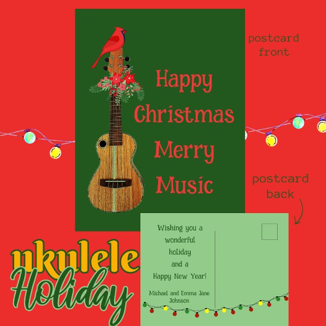 Cartes Pour Fêtes Annuelles Festive Ukulele Joyeux Noël Musique Merry (Créateur téléchargé)
