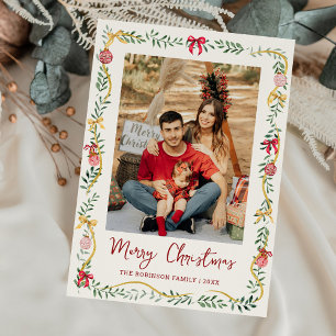 Cartes Pour Fêtes Annuelles Festive verdure & vaches Joyeux Noël 1 Photo