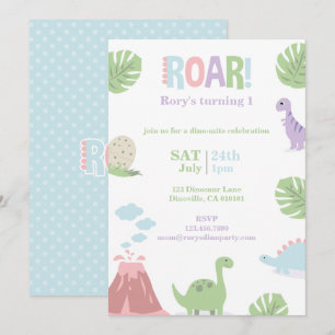 Cartes Pour Fêtes Annuelles Fête Anniversaire de enfant Pastel Baby Dinosaur