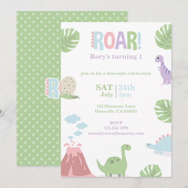 Cartes Pour Fêtes Annuelles Fête Anniversaire de enfant Pastel Baby Dinosaur (Devant / Derrière)