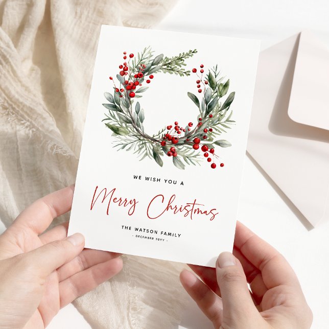 Cartes Pour Fêtes Annuelles Fête botanique couronne de Noël Joyeux Noël (Créateur téléchargé)
