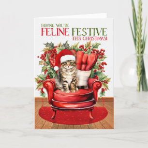 Cartes Pour Fêtes Annuelles Fête Brown Tabby Christmas Cat FELINE
