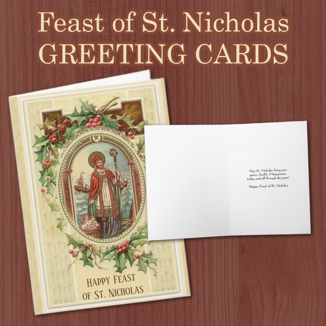 Cartes Pour Fêtes Annuelles Fête catholique Saint-Nicolas Fête religieuse (TRADITIONAL CATHOLIC VINTAGE FEAST OF ST. NICHOLAS GREETING CARDS)
