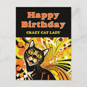 Cartes Pour Fêtes Annuelles Fête d'anniversaire de la dame aux chats fous