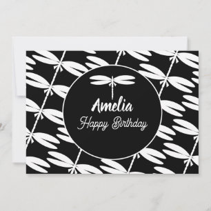 Cartes Pour Fêtes Annuelles Fête d'anniversaire des libellules Noir Blanc Col