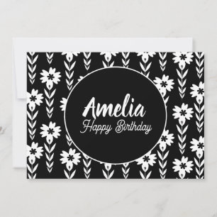 Cartes Pour Fêtes Annuelles Fête d'anniversaire Florale Noir blanc