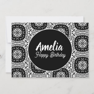 Cartes Pour Fêtes Annuelles Fête d'anniversaire Mandala Floral Noir Blanc 