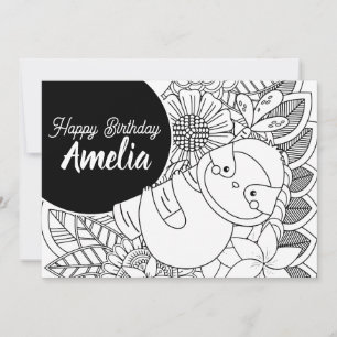 Cartes Pour Fêtes Annuelles Fête d'anniversaire Sloth Coloration florale
