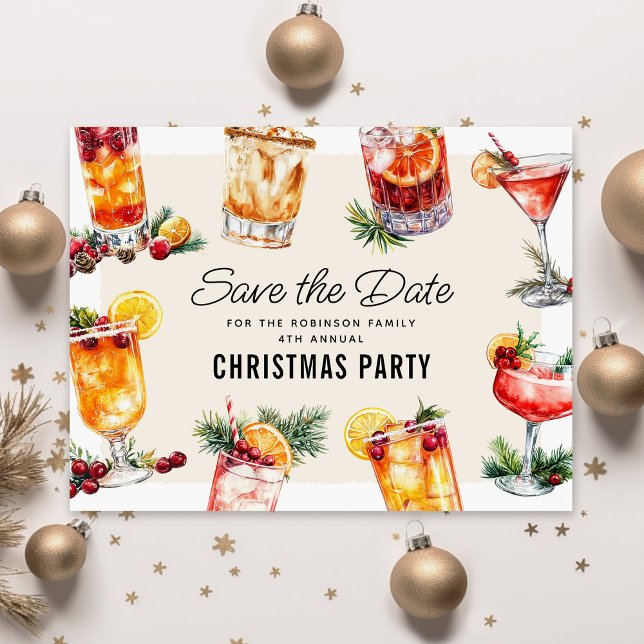 Cartes Pour Fêtes Annuelles Fête de Cocktail de Noël Sauvegarder la Date (Créateur téléchargé)