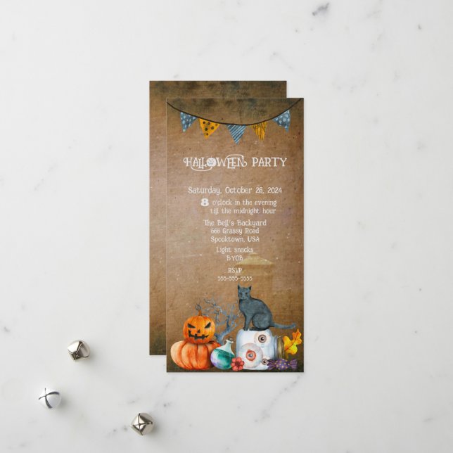 CARTES POUR FÊTES ANNUELLES FÊTE DE HALLOWEEN DANS LA COUR (Devant/Arrière en situation)