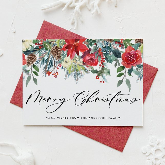 Cartes Pour Fêtes Annuelles Fête de l'aquarelle Noël Floral Garland (Créateur téléchargé)