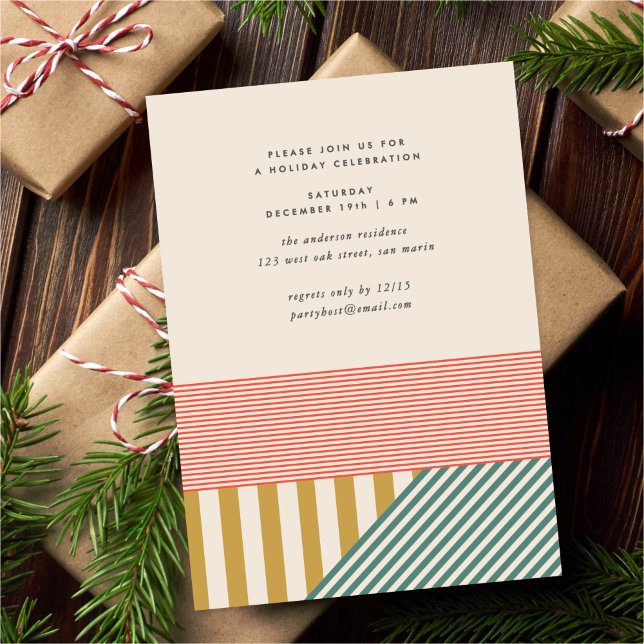 Cartes Pour Fêtes Annuelles Fête de Noël aux rayures mixtes modernes (Créateur téléchargé)