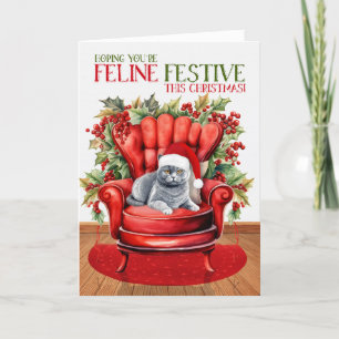 Cartes Pour Fêtes Annuelles Fête de Noël britannique Grey Cat FELINE