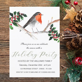 Cartes Pour Fêtes Annuelles Fête de Noël de houx de rouge-gorge d'hiver Aquare