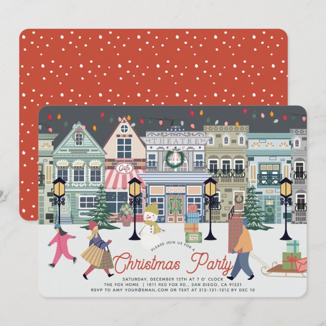 Cartes Pour Fêtes Annuelles Fête de Noël de la ville d'hiver (Devant / Derrière)