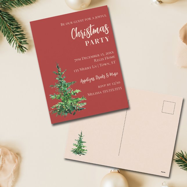 Cartes Pour Fêtes Annuelles Fête de Noël de l'Aquarelle Minimale (Minimalist Watercolor Tree Christmas Party Holiday Postcard
)