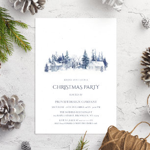 Cartes Pour Fêtes Annuelles Fête de Noël de l'entreprise Village bleu Invitati