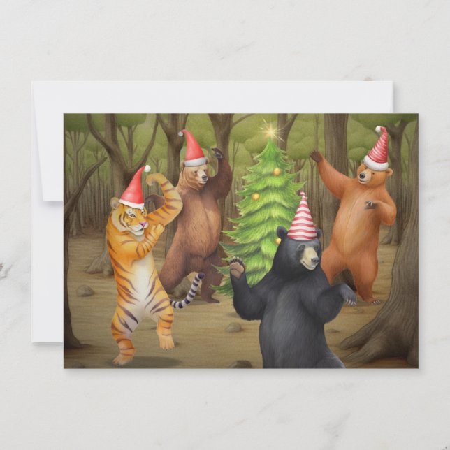 Cartes Pour Fêtes Annuelles Fête de Noël de l'ours animal tigre (Devant)
