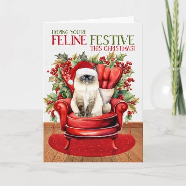 Cartes Pour Fêtes Annuelles Fête de Noël Himalayan Chat FELINE (Devant)