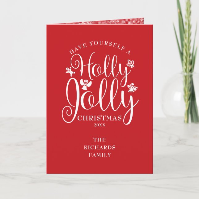 Cartes Pour Fêtes Annuelles Fête de Noël Holly Jolly Script Snowflakes (Devant)