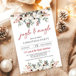 Cartes Pour Fêtes Annuelles Fête de Noël Jingle & Mingle à l'aquarelle élégant