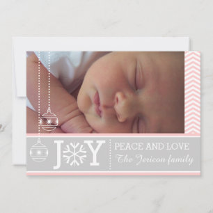 Cartes Pour Fêtes Annuelles Fête de Noël moderne rose, blanc chevron gris