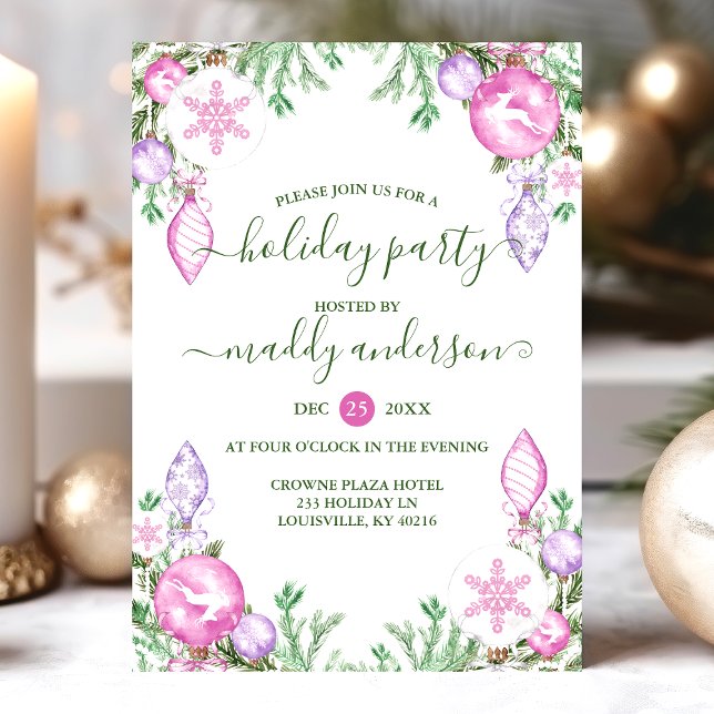 Cartes Pour Fêtes Annuelles Fête de Noël moderne rose violet aquarelle (Créateur téléchargé)