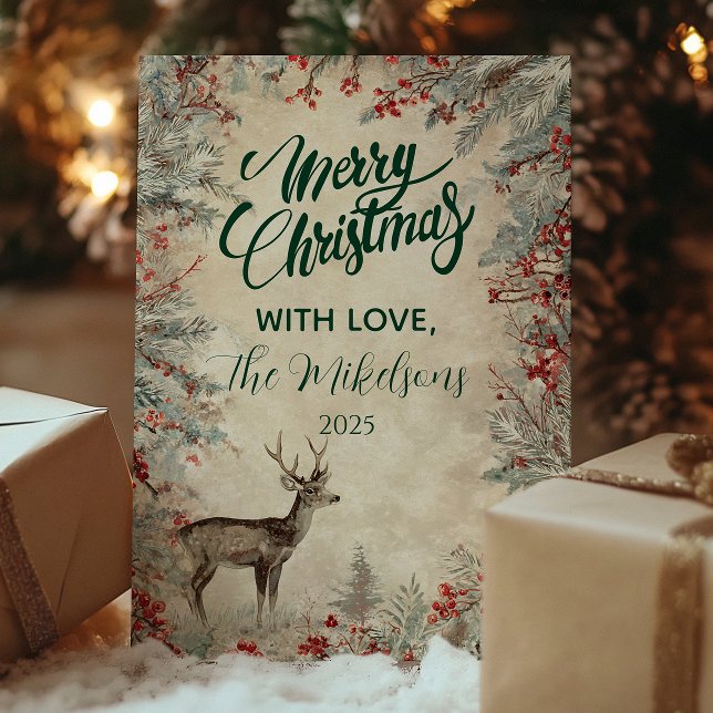 Cartes Pour Fêtes Annuelles Fête de Noël Russe Deer Pine Berry (Créateur téléchargé)