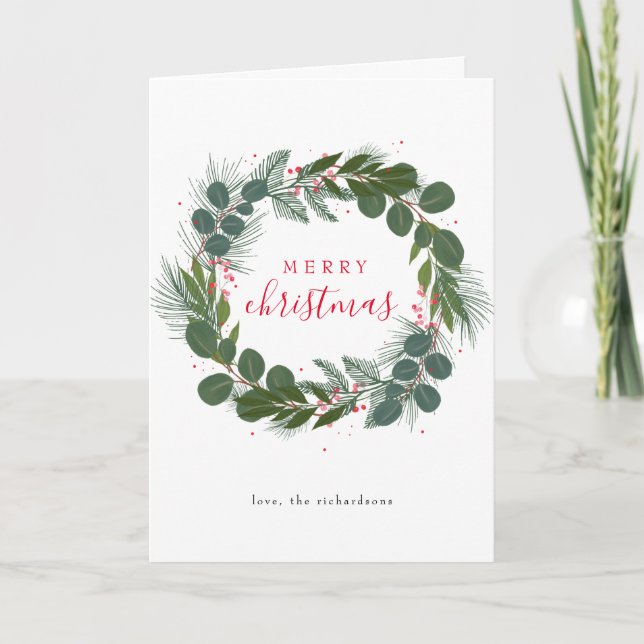 Cartes Pour Fêtes Annuelles Fête de Noël Wreath Non Photo neige pliée (Devant)