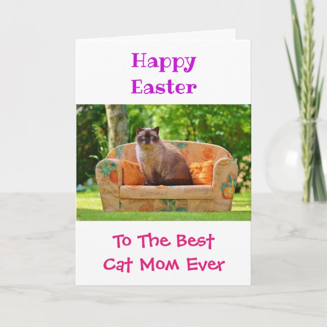 Cartes Pour Fêtes Annuelles Fête de Pâques Chat Maman Meilleure Photo d'Animal (Devant)