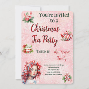 Cartes Pour Fêtes Annuelles Fête de thé de Noël Peppermenthe Pink Snowflake