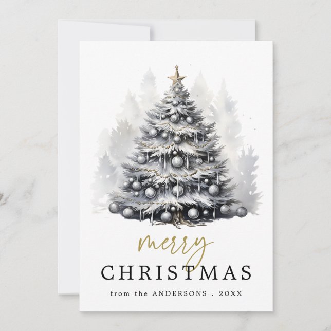 Cartes Pour Fêtes Annuelles Fête des arbres de Noël noirs et blancs (Devant)