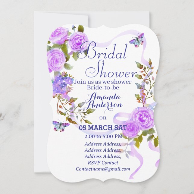 Cartes Pour Fêtes Annuelles Fête des mariées romantique violette Rose (Devant)