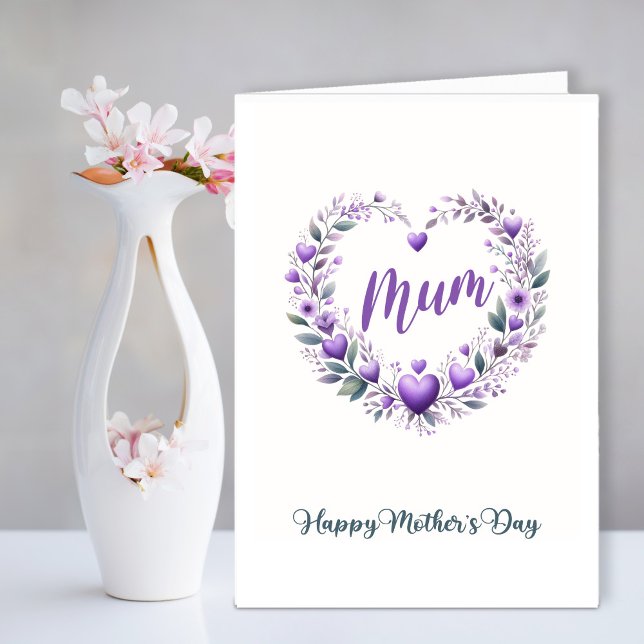 Cartes Pour Fêtes Annuelles Fête des mères au coeur fleuri pourpre (Créateur téléchargé)