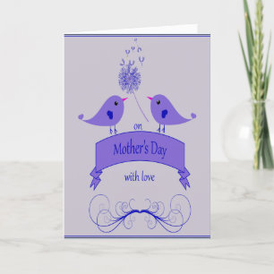 Cartes Pour Fêtes Annuelles Fête des mères avec amour et oiseaux bleus