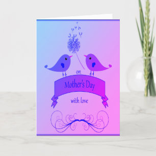 Cartes Pour Fêtes Annuelles Fête des mères avec amour et oiseaux pourpres et b