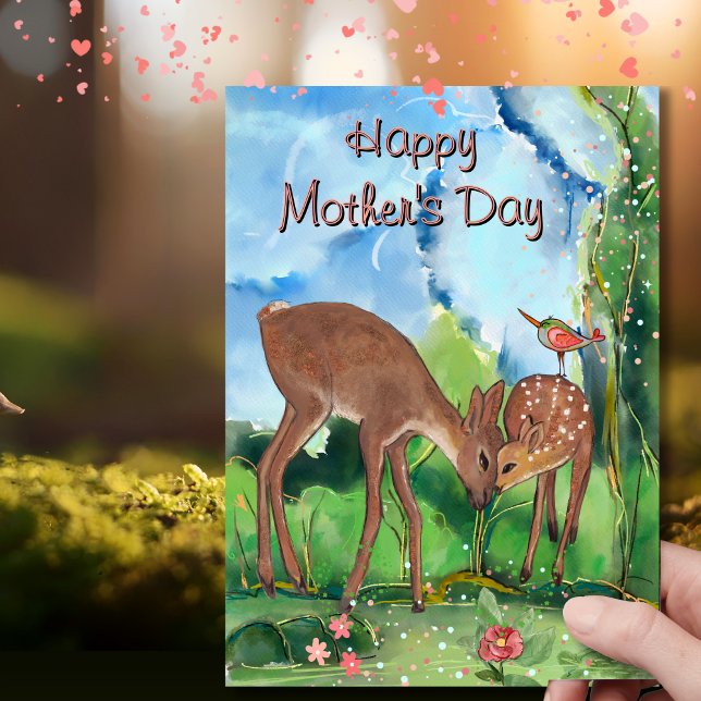 Cartes Pour Fêtes Annuelles Fête des mères cerf capricieux  (Whimsical Deer Mother's Day Holiday Card)