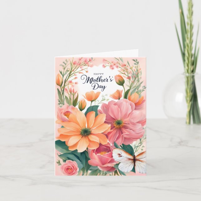 Cartes Pour Fêtes Annuelles Fête des mères des papillons abricot et rose (Devant)