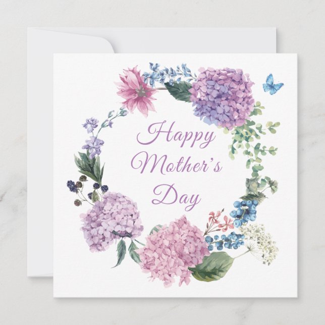Cartes Pour Fêtes Annuelles Fête des mères Hydrangea Élégante florale (Devant)