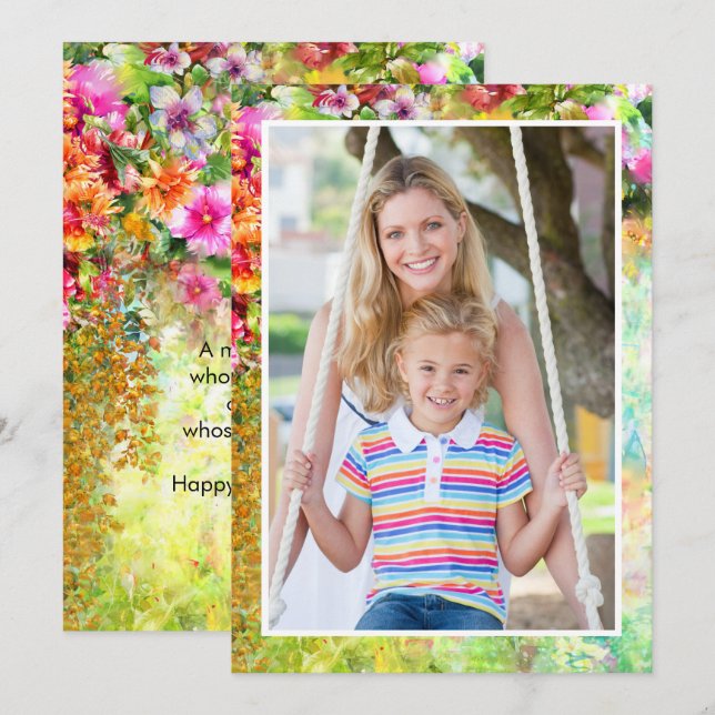 Cartes Pour Fêtes Annuelles Fête des Mères Photo Aquarelle Pays Jardin Nom (Devant / Derrière)
