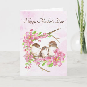 Cartes Pour Fêtes Annuelles Fête des Mères Printemps Cerisiers fleurs Oiseaux