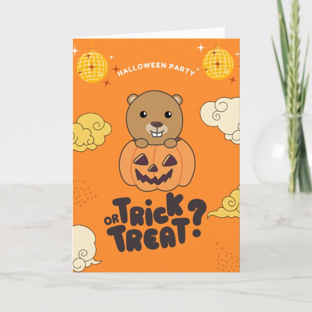 Cartes Pour Fêtes Annuelles Fête d'Halloween Farce ou Friandise Castor Citroui (Devant)