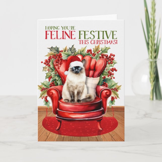 Cartes Pour Fêtes Annuelles Fête du chat de Noël balinais FELINE (Devant)