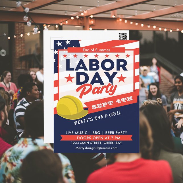 Cartes Pour Fêtes Annuelles Fête du Travail USA Drapeau Dur Casquette Event (Labor Day USA Flag Hard Hat Party Event Holiday Postcard)